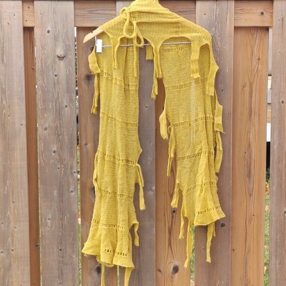 Pretty Mustard Yellow Fringe Scarf WOOL Artist Vibe Wrap LONG - Picture 1 of 2